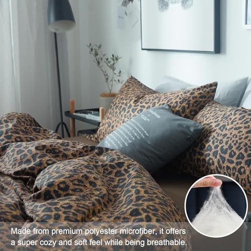 Queen Size Leopard Print Comforter Set - 3 Pieces Animal Cheetah Bedding with Pillowcases