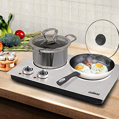 Double Burner Electric Hot Plate - 1800W Ceramic Portable Cooking Stove - Silver