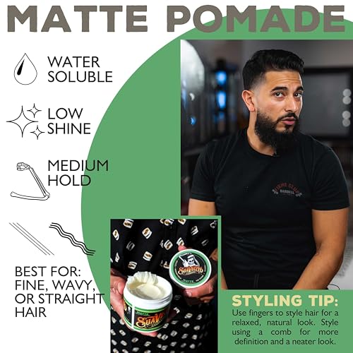 Suavecito Matte Hair Pomade 4 oz Pack of 2 - Medium Hold, Shine-Free, Natural Finish