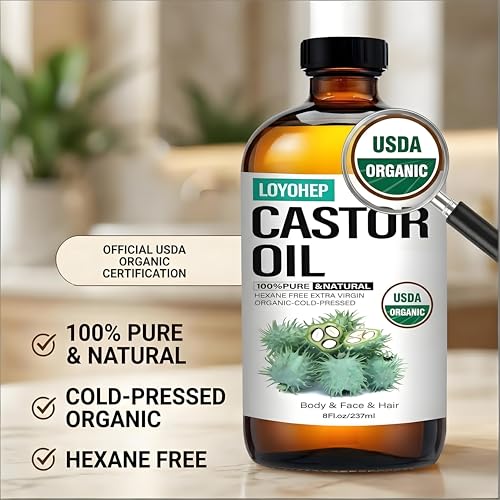 55 Pcs Castor Oil Patches with Organic Cold-Pressed Castor Oil in Glass Bottle for Detox & Targeted Therapy - Multiple Sizes & Styles