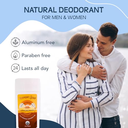 Lemongrass Organic Deodorant 3 Pack - Vermont Soap Antiperspirant for Men & Women