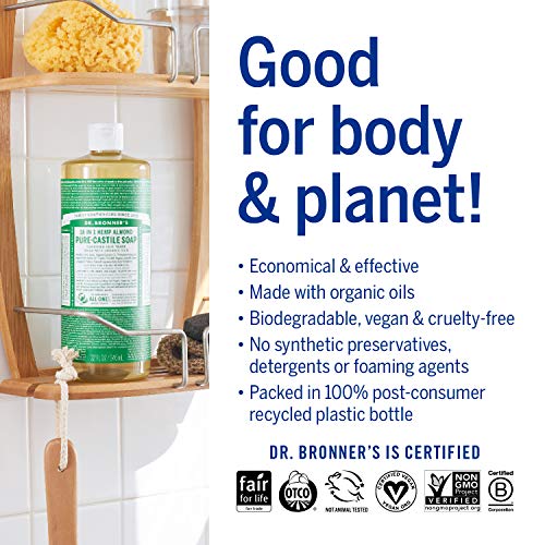 Almond Liquid Hand & Body Soap Set - Organic, Fair Trade, 32 oz & Travel Bottle
