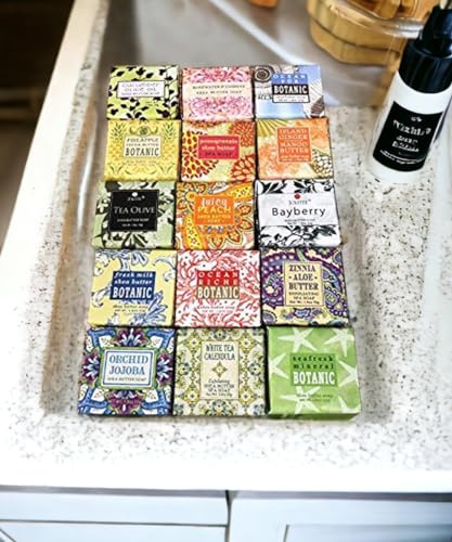 French Milled Botanical Soap Set - 15 Mini Aromatherapy Hand Soaps with Shea Butter & Essential Oils