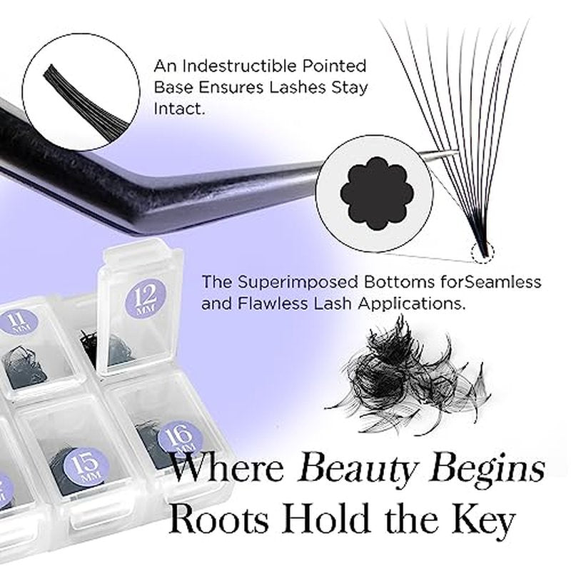 BEYELIAN 500 Fans Premade Fans Eyelash Extensions 0.07mm 10D/20D C/D Curl Volume Lash Extensions Pre Made Fans Lash Extensions Handmade Promade Loose Fans Thin Base 9-16mm Mixed