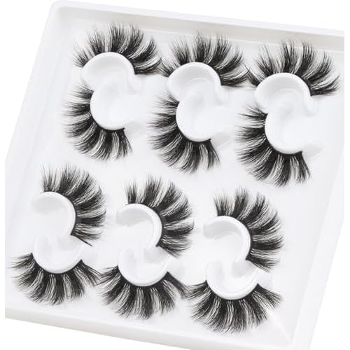 Losha Lashes 6 Pairs Fluffy False Eyelashes for Women 20mm Long Dramatic Faux Mink Strip 5D Lashes Pack for Gorgeous Makeup