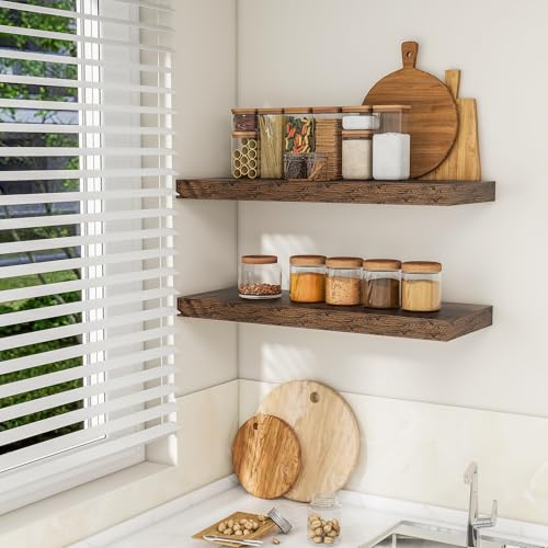 RICHFOCUS 36-Inch Rustic Brown Floating Wall Shelves Set of 2 | Modern Storage & Decor