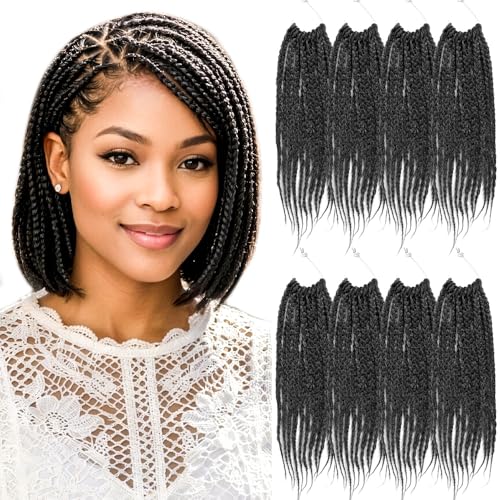 Salt and Pepper Box Braids Crochet Hair 8 Inch 8 Packs for Black Women - Pre Loop Synthetic Hair