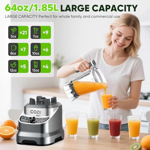 COZII 2000W Professional Kitchen Blender 64oz Smoothie & 21oz To-Go Cup - Sky Grey
