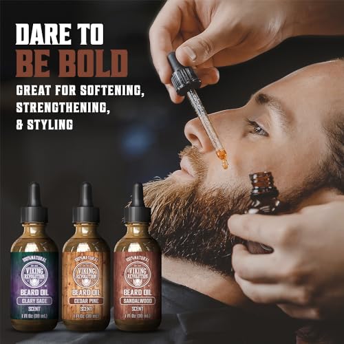 Beard Oil Set - 3 Pack with Sandalwood, Cedar & Pine, Clary Sage - 1 oz Each