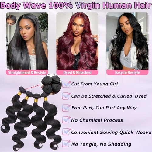 Glimeer 14 16 18 20 Inch Body Wave 100% Unprocessed Brazilian Virgin Hair Bundles (4 Bundles)
