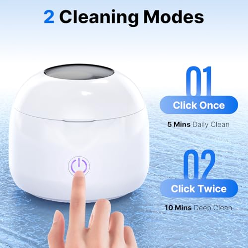 Ultrasonic Retainer Cleaner UV Dental Cleaning Pod for Night Guard, Dentures, Jewelry - White