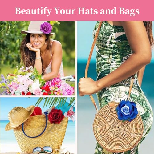 30 Pack Artificial Rose Hair Clips for Women, Large Flower Claw Clips for Thick Hair
