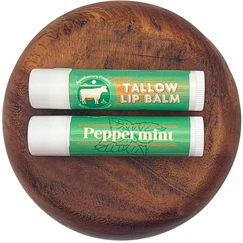 Grass-Fed Tallow Lip Balm with Organic Beeswax and Natural Peppermint Oil - Handmade With Only 3 Ingredients To Lock In Soothing Moisture (4 Pack, Peppermint)