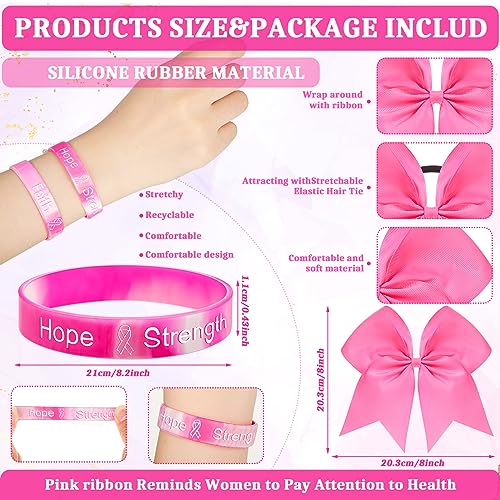 Breast Cancer Awareness Bracelets & Cheer Bows Set for Charities & Events