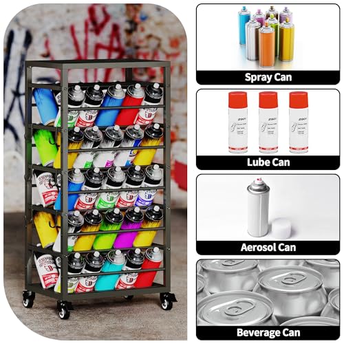 50 Can Spray Paint Rack Organizer - Metal Rolling Storage Cart for Garage & Workshop