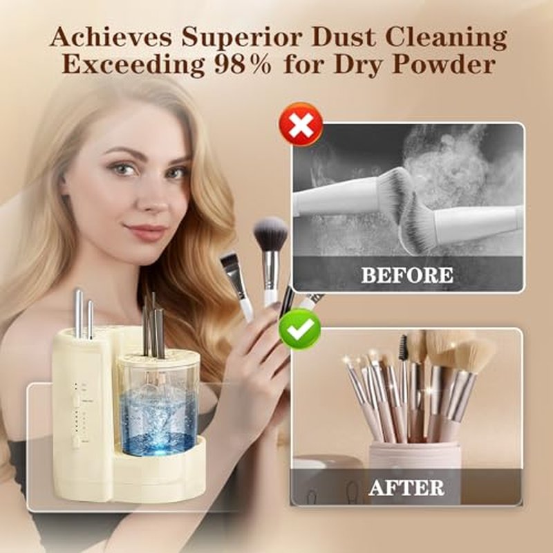 3-in-1 Electric Makeup Brush Cleaner and Dryer Machine with Detachable Underwear Cleaning Cup-Deep Cleaning,2H/5H Adjustable Drying,Fully Washable,for Makeup Brushes,Sponges and Delicate Clothing