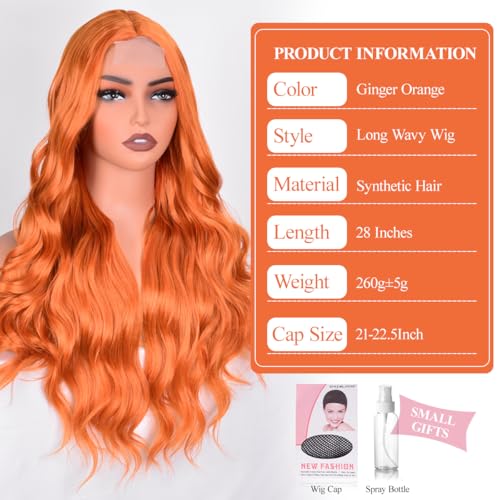 Vitorish 28 Inch Ginger Orange Wavy Lace Front Synthetic Wig for Women - Model 18C#