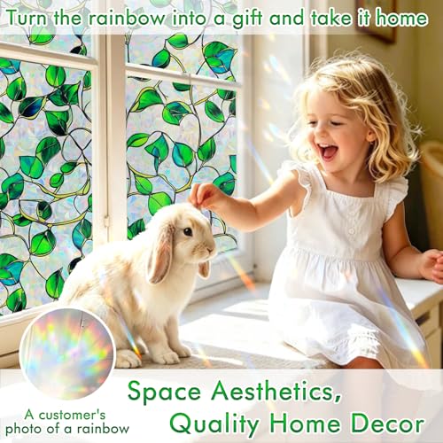Rainbow Stained Glass Window Privacy Film - Ivy Jade 35x157, Heat Blocking & UV Protection