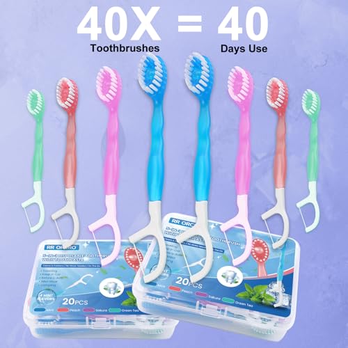 RR ORCRO 40 Pack Disposable Travel Toothbrushes with Toothpaste Floss & Tongue Scraper - Variation of THIS listing