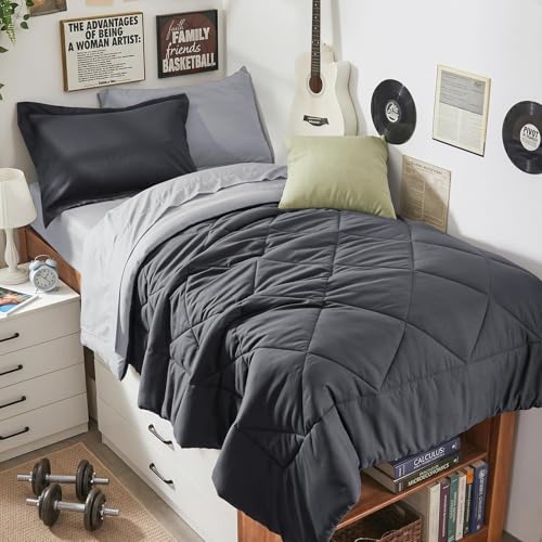 HEVUMYI 5-Piece Twin XL Comforter Set - Dark & Light Grey Bed in a Bag, 68x88 Inches