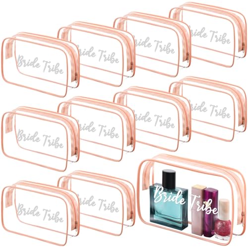 Pink Bridesmaid Makeup Bags Set of 10 Waterproof Clear Cosmetic Pouches
