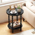 2-Tier Round Side Table with Storage Shelf Black Spindle Legs