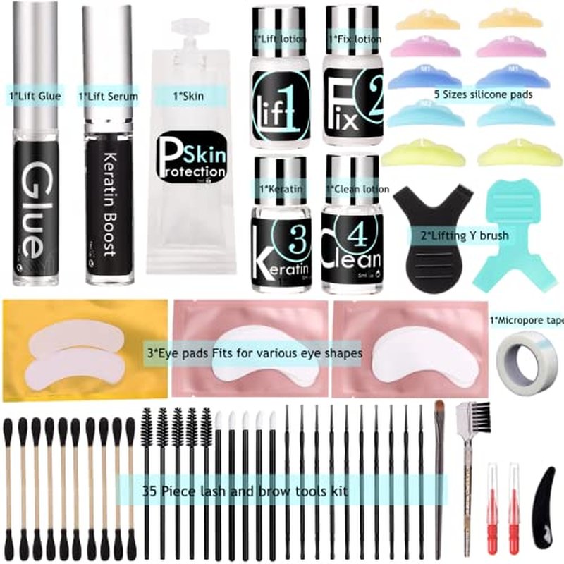 Eyelash Perm Eyebrow Lamination 2 in 1 Kit Easy DIY at Home 5 Minutes Curl Lift Long-Lasting a Month Professional Tool Make Lash and Brow More Volume 6 Weeks (2 1-Lash kit), Black