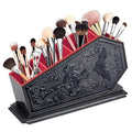 Gothic Coffin Makeup Brush Holder - Red Bat Cosmetic Display Case, Witchy Vanity Organizer