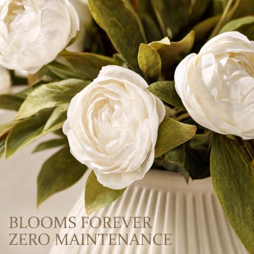 Artificial Peony Flowers for Vase Decor - White, 12 Stems, 27" Long