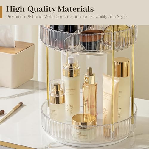 Pearl White 2-Tier Rotating Makeup Organizer - Vanity & Cosmetic Storage