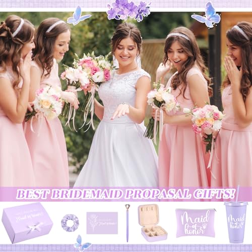 Purple Bridesmaid Proposal Gift Set for Bridesmaids & Maid of Honor with Straw Cups, Jewelry & Accessories - Variation: Purple