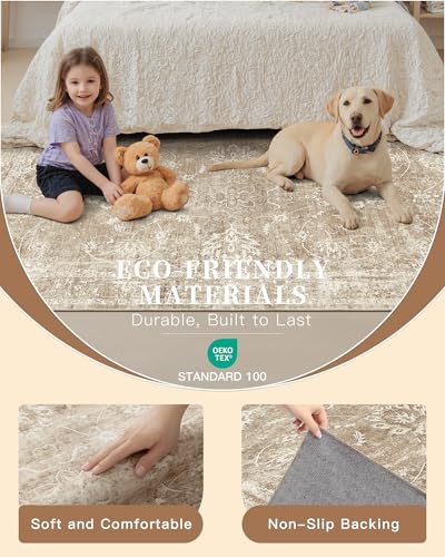 8x10 Washable Area Rug for Living Room - Neutral Beige and Brown