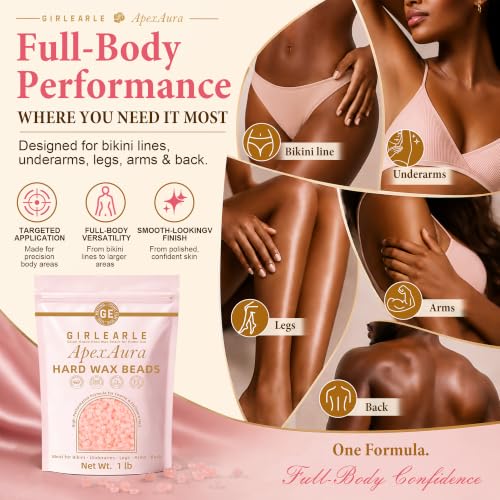 GIRLEARLE 1lb Hard Wax Beads for Coarse & Stubborn Hair Removal, Brazilian & Body Waxing