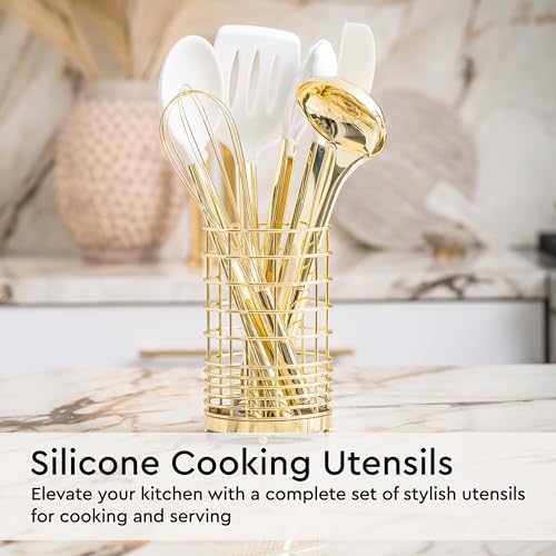 Gold Kitchen Utensils Set - 23-Piece White & Gold Cookware with Holder, Champagne Gold Variation