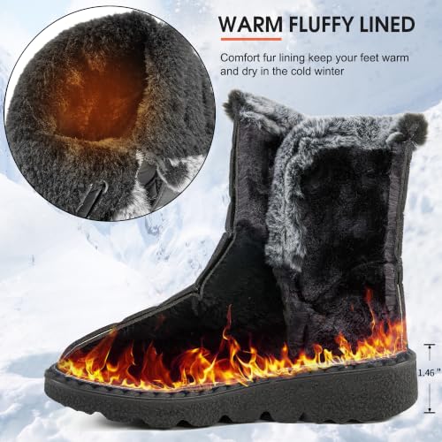 Ablanczoom Women's Winter Snow Boots Blue Fur Size 7.5 Waterproof Non-Slip