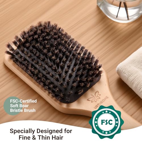 Pure Boar Bristle Hair Brush Set with Wide-Tooth Comb - Natural Beechwood Detangling Kit for Shine & Frizz Control - Gift for Women & Men - Variation: Boar Bristle