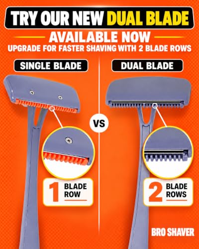 Orange Back Shaver for Men - 3.0 +6 Blades, 2 Settings, Long Handle