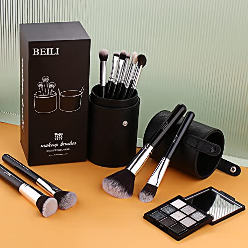 BEILI 12pcs Makeup Brush Set with Holder - Premium Synthetic Kabuki Face & Eye Brushes