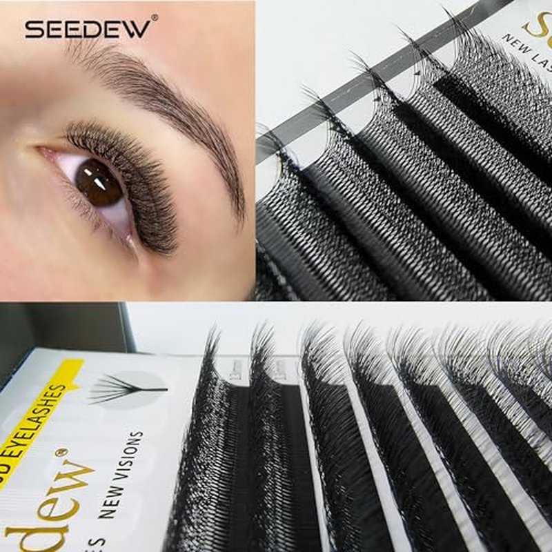 6D Lash Extensions, 0.07mm D Curl MIX8-15mm 12 Rows/Tray, W Shape Flat Stem, PBT Mega Volume Eyelash Grafting for Beginner Artist, Lash Tech, Beauty Salon(6D-Matte Black-0.07-D-MIX8-15mm)