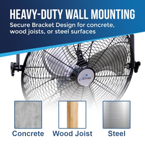 iLiving 18 Inch Wall Mount Fan - High Velocity 4550 CFM, 3 Speeds, Tilt, Heavy Duty Metal Construction