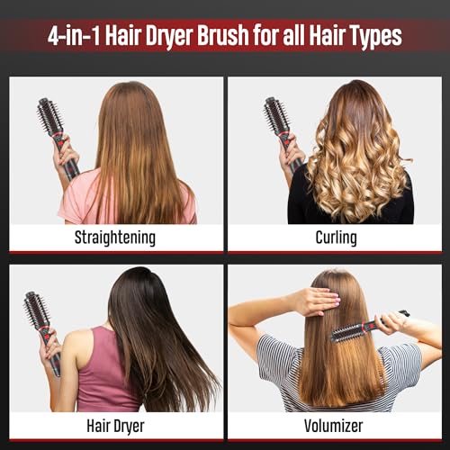 4-in-1 Ionic Ceramic Hair Dryer Brush - Volumizer, Straightener & Curler