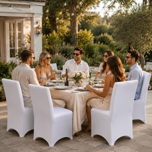 White Stretch Chair Covers 50 Pack - Reusable Wrinkle-Resistant Slipcovers for Wedding & Events - TUOTPE