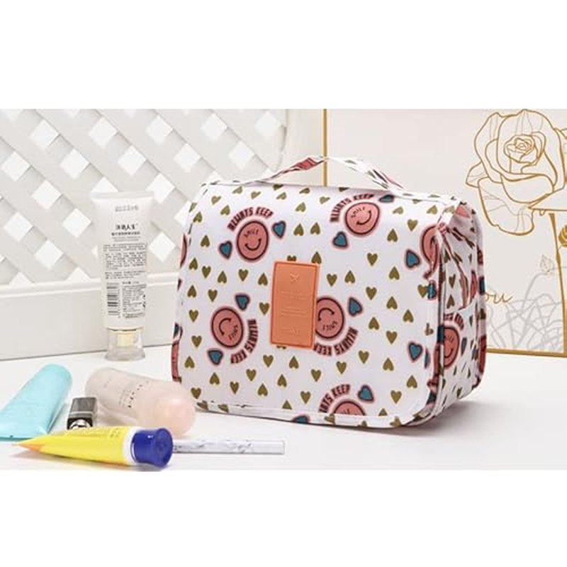 AUGEN Travel Toiletry Bag With Hanging Hook, Portable Makeup Bag Organizer For Women, Water-Resistant Travel Cosmetic Bag Essentials Accessories (Hearty White)