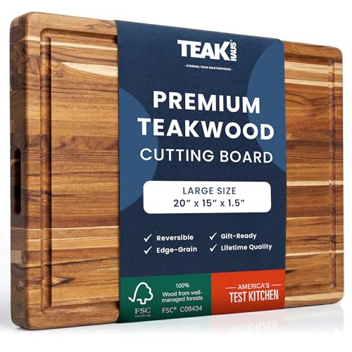 Large Teak Edge-Grain Carving Board with Juice Groove - 20 x 15 Inches
