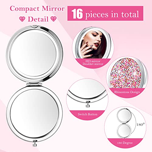 Pink Compact Folding Makeup Mirror Set - 2.75 Inch Portable Pocket Mirrors with Magnification