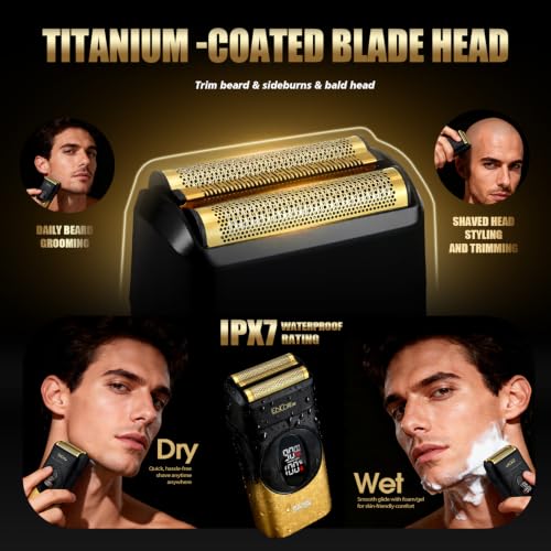 DSP 3-in-1 Cordless Foil Shaver for Men - Gold, 3-Speed Bald Head Trimmer