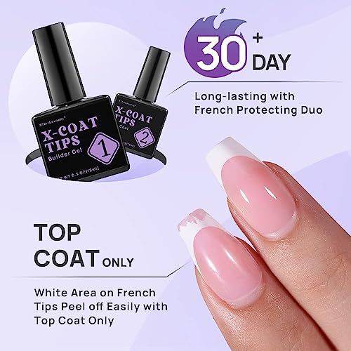 BTArtboxnails Soft Gel Nail Tips Builder Gel - XCOATTIPS French Series French Tip Press on Nails, Short Almond Press On Nails Long Lasting 15ml Builder Gel with Portable Nail Lamp