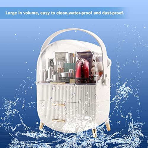 Makeup Organizer with 2-Layer Storage Case - Waterproof Dustproof Cosmetic Box, White A
