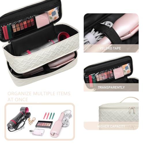 Beige Double-Layer Travel Storage Case for Revlon One-Step Hair Dryer & Hair Tools
