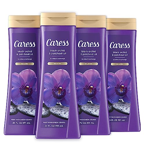 Caress Body Wash for Women, Daily Silk White Peach & Orange Blossom, Black Orchid & Patchouli Oil, Shower Gel Body Wash Moisturizing, 20 fl oz, 4 Pack Bundle